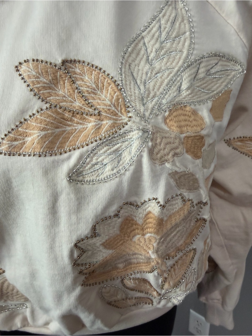 Anthropologie beaded floral embroidered cottage-core romantic sweatshirt XXS - Picture 3 of 9